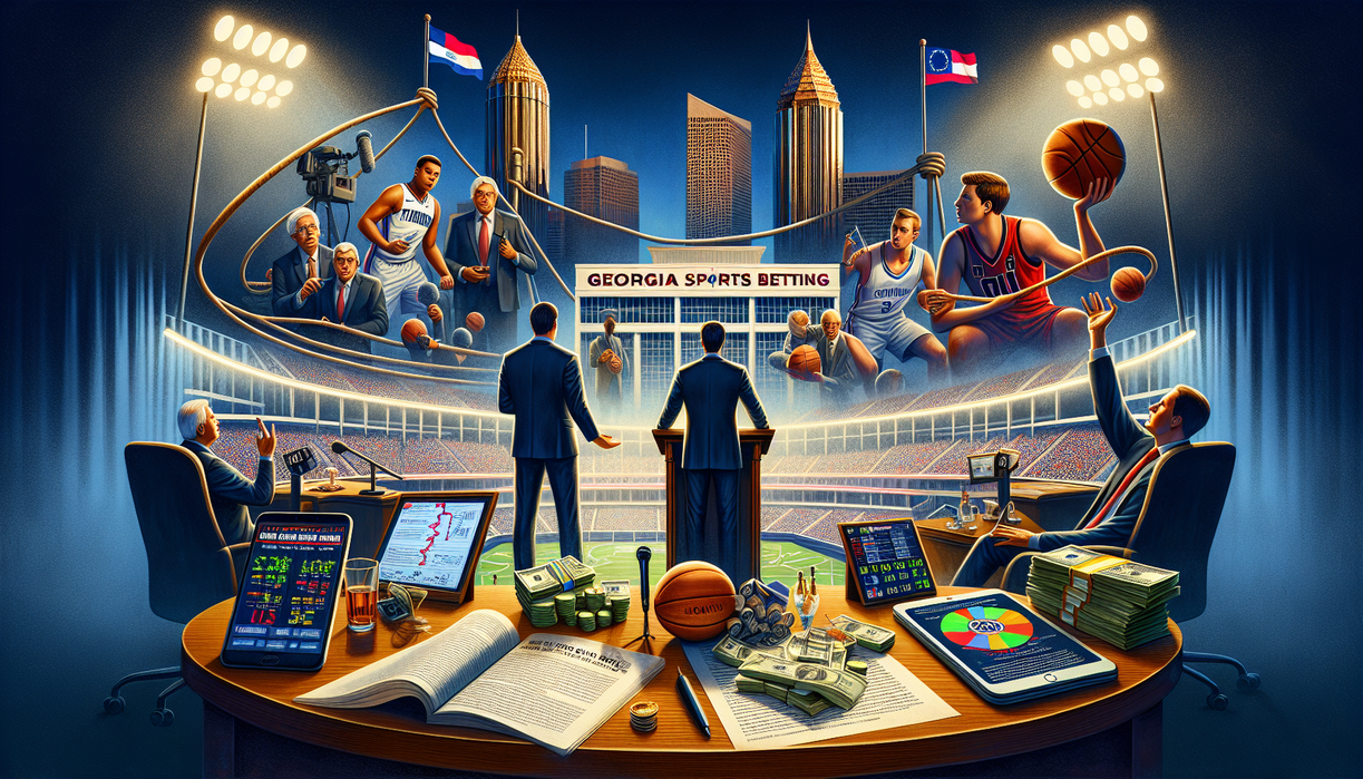 alt_text: Infografis tentang taruhan olahraga di Georgia: janji ekonomi, skandal, dan aspek tanggung jawab.