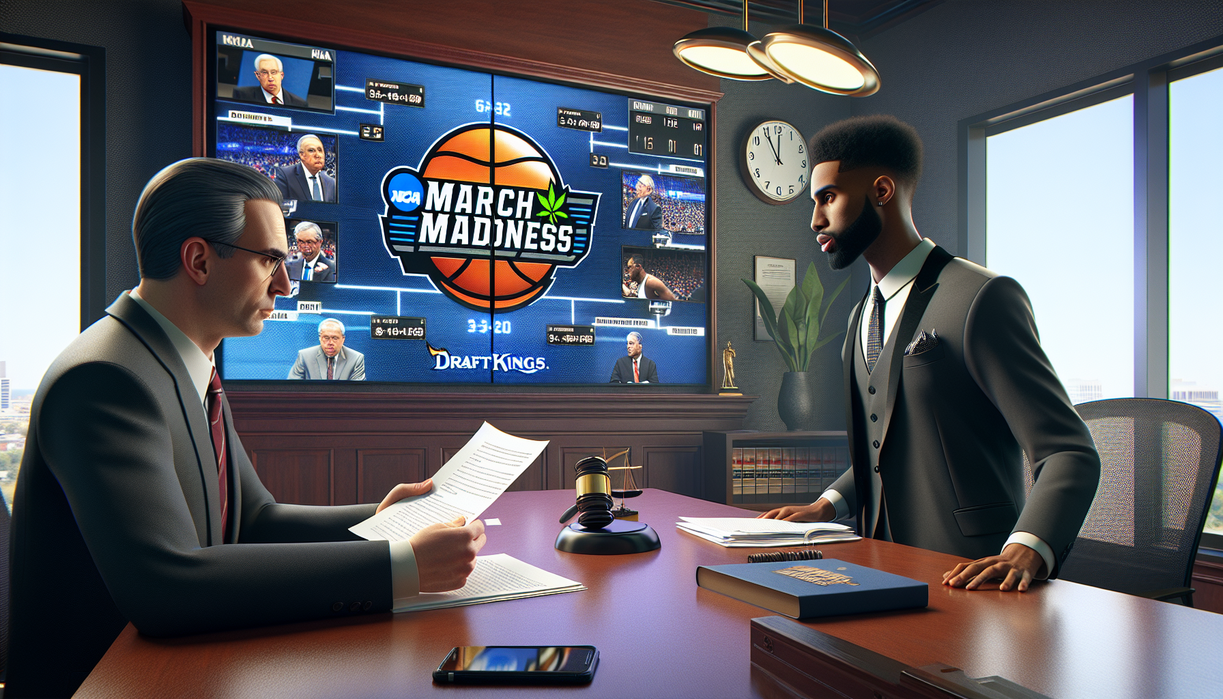 Output: "alt_text" NCAA menggugat DraftKings terkait pelanggaran hak merek dagang March Madness.