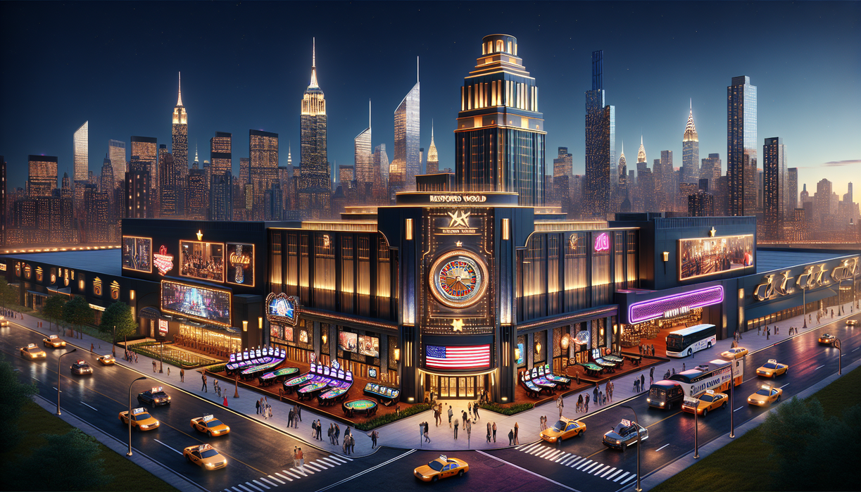 alt_text: Resorts World NYC, kasino modern pertama di New York, menandai era baru hiburan di kota.