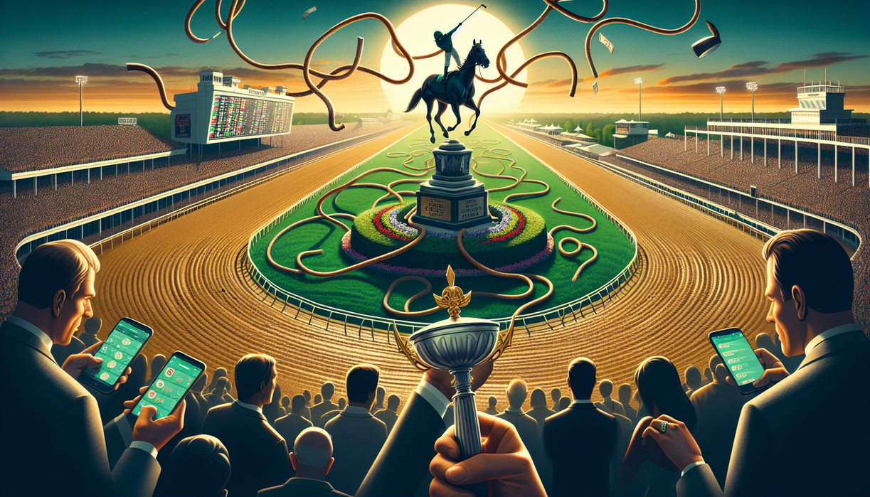 alt_text: Pacuan kuda Preakness Stakes berlangsung meriah di tengah suasana bersejarah.